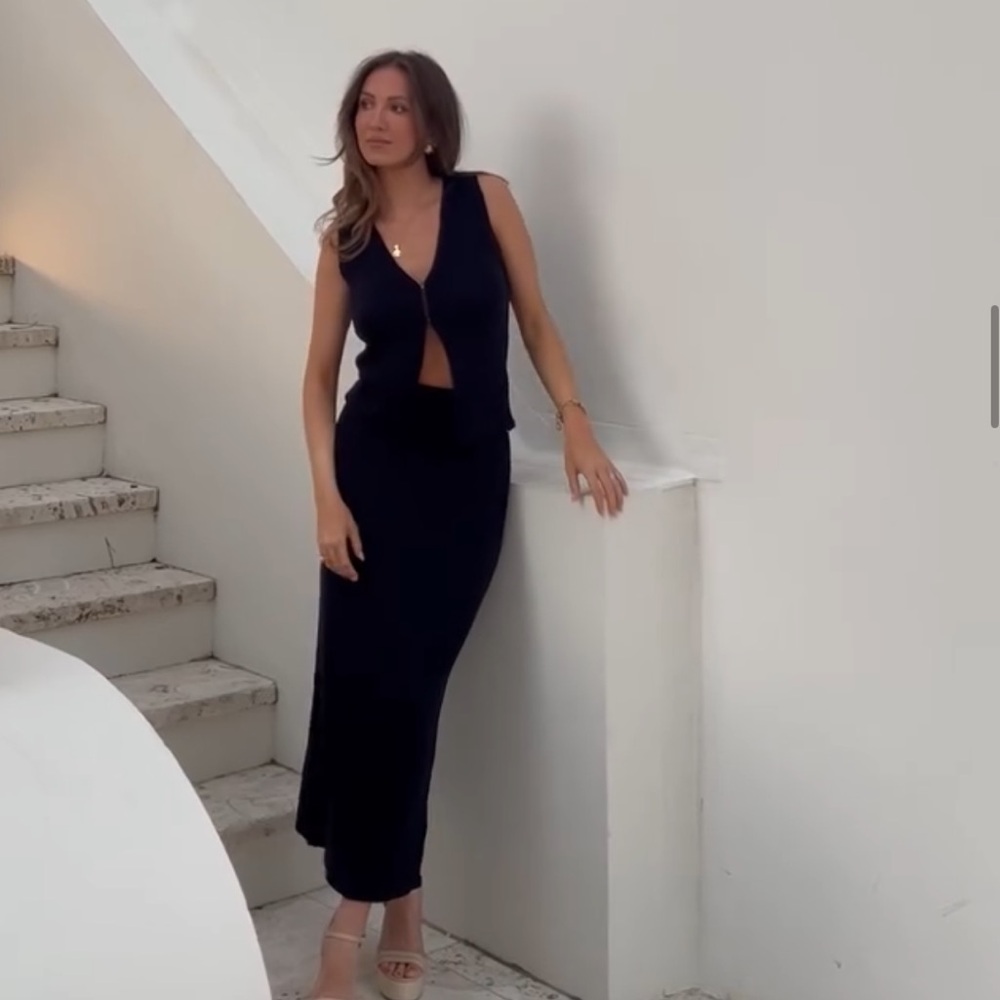 Black Knit Top and Skirt Set